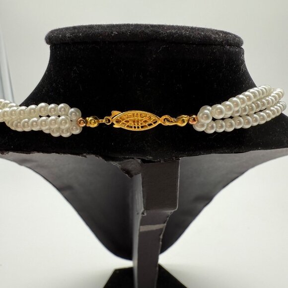 Vintage Multi-Strand Coral Onyx & Faux Pearl Beaded Necklace With Gold-Plated St - Picture 4 of 7